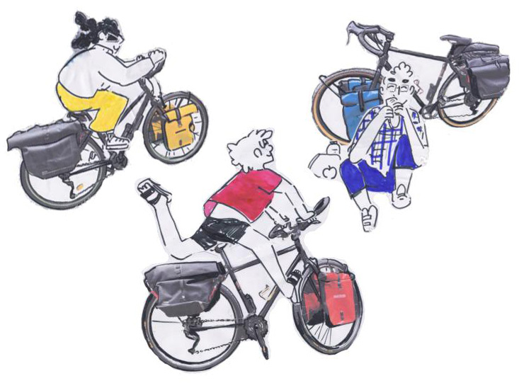 Illustration de gens à vélos en voyage